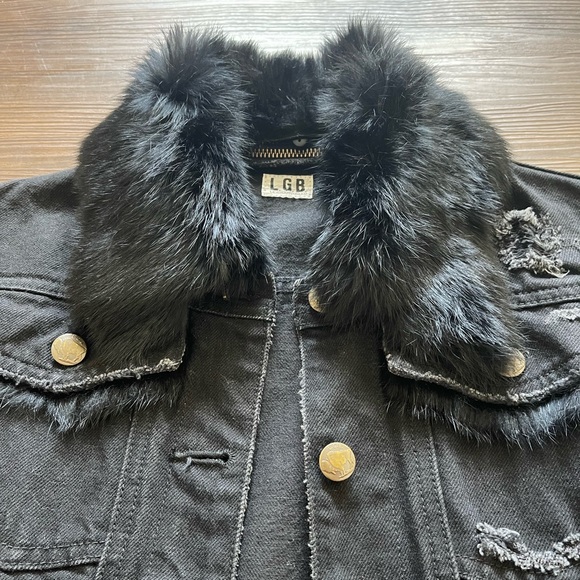 [SOLD] L.G.B (Le Grand Bleu) Jean Jacket With Real Fur - Picture 2 of 9